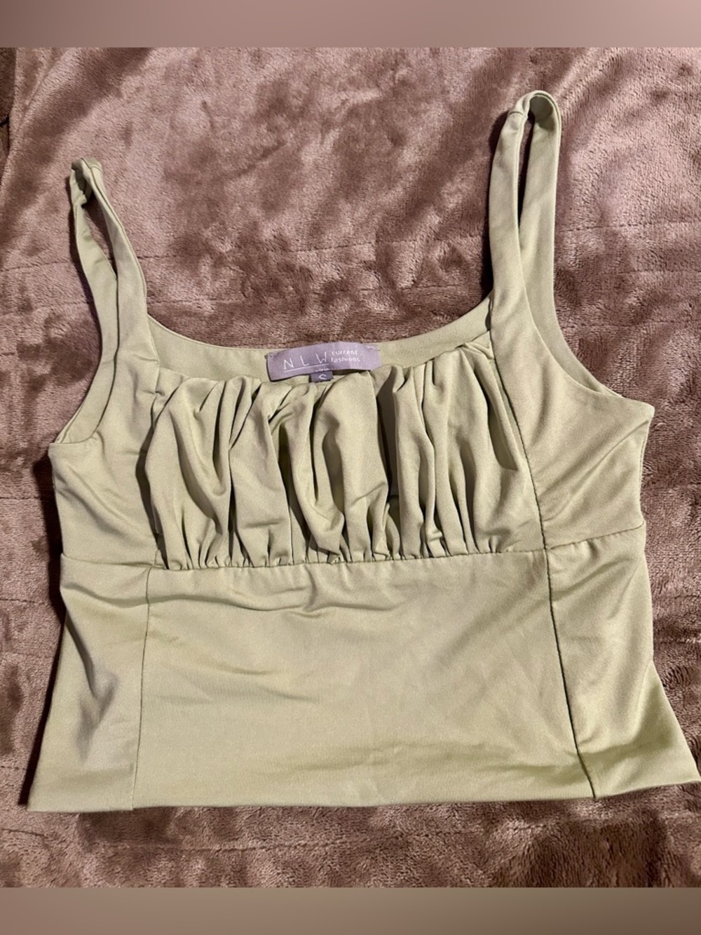 Light Sage Green Ruched Sleeveless Crop Tank - Small